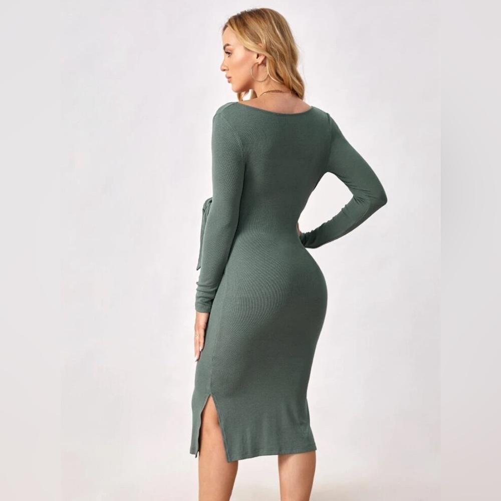 Maternity green mid length maternity dress long sleeve, super comfy size small - Picture 2 of 6